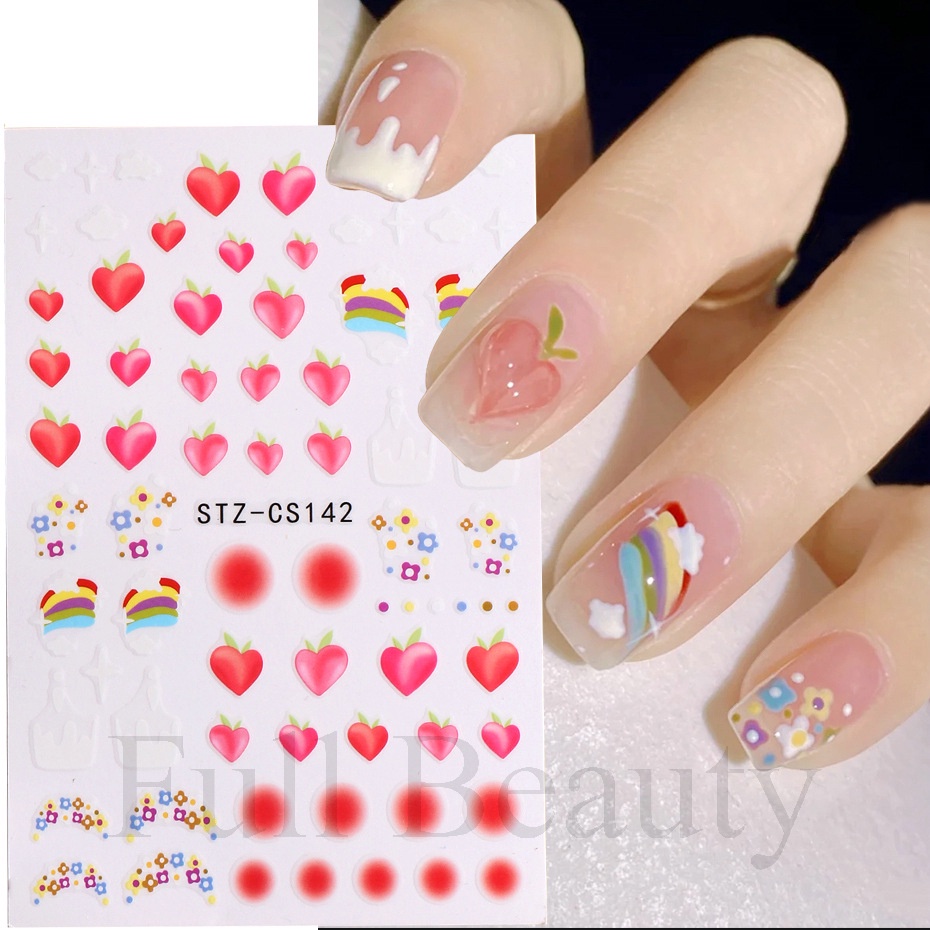 Miếng Dán Trang Trí Móng Tay Chống Thấm Nước Họa Tiết Hoa Và Cầu Vồng Dễ Thương