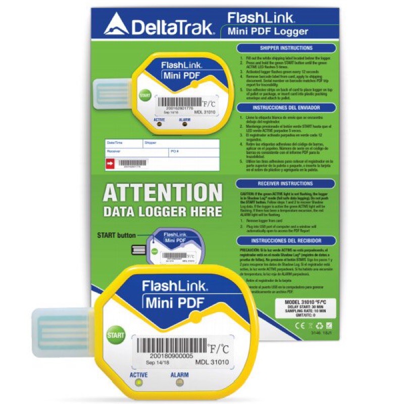 DeltaTrak FlashLink 31010 Mini PDF in-Transit Temperature Data Logger 10-Pack