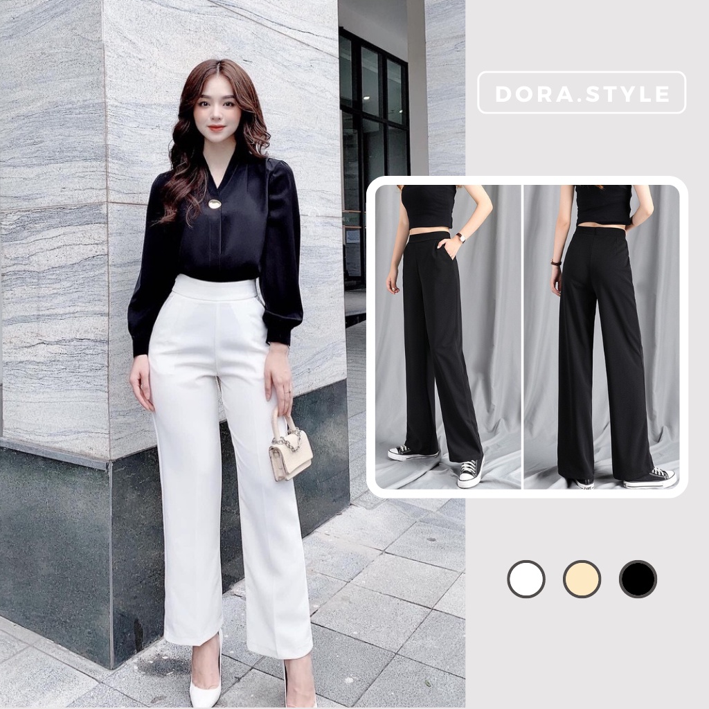 Quần tây ống rộng khóa sườn 02 phong cách hàn quốc form culotes Dorastyle