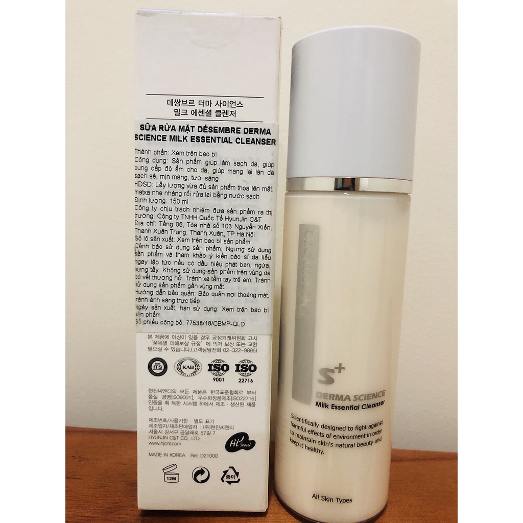 Sữa rửa mặt dạng sữa Desembre Derma science Milk Essential cleanser 150ml/ 1000ml sạch sâu, dưỡng ẩm