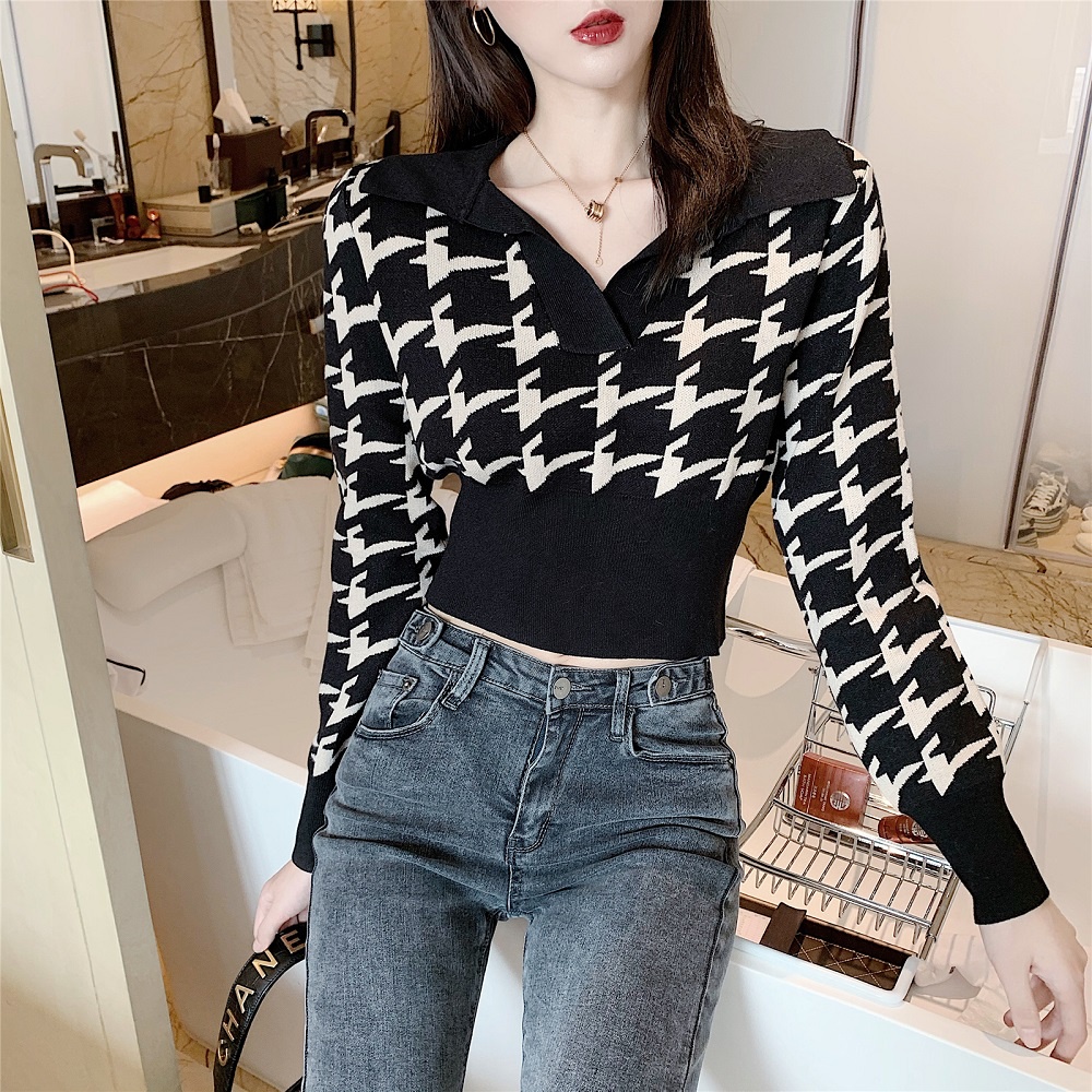 【ZHELIHANGFEI】Áo Sweater Dệt Kim Cổ POLO Tay Dài Thiết Kế Sang Trọng Cho Nữ