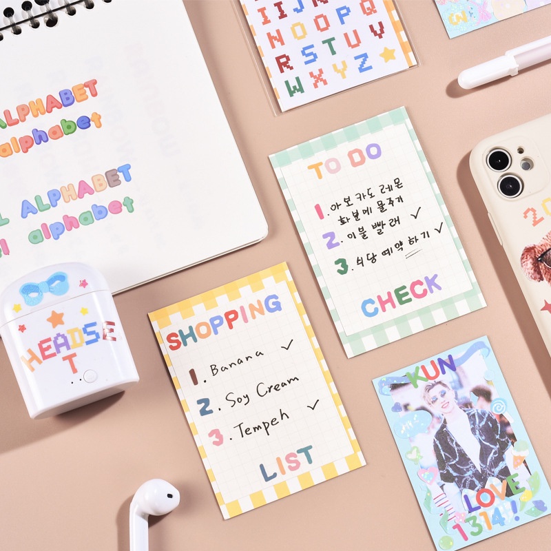 Set 2 Miếng Dán Trang Trí Sổ Tay Chống Thấm Nước In Chữ Màu Kẹo Ngọt