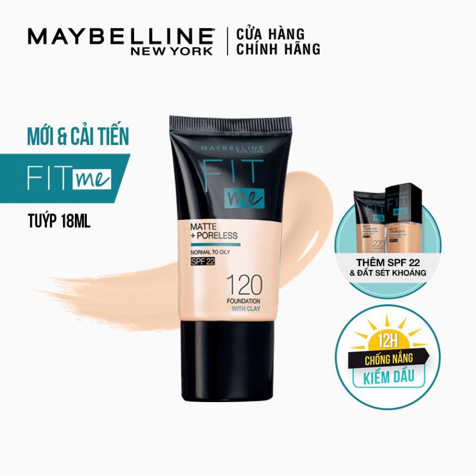 Kem Nền Mịn Nhẹ Kiềm Dầu Fit Me dạng tuýp Maybelline New York Matte and Poreless Foundation Tube 18ml ZKM