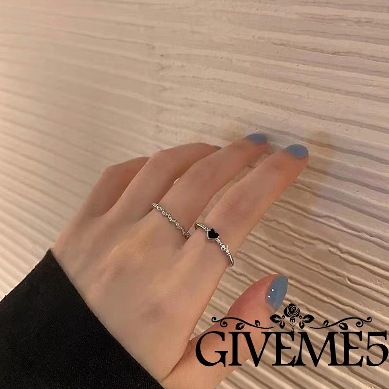 Bộ nhẫn đeo tay đính đá zircon đen thời trang cá tính cho nữ