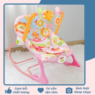 FREE SHIP !!! Ghế rung cao cấp chính hãng cho bé, giúp bé ngồi ăn dặm, nằm chơi, thanh đồ chơi có nhạc vui nhộn màu Hồng