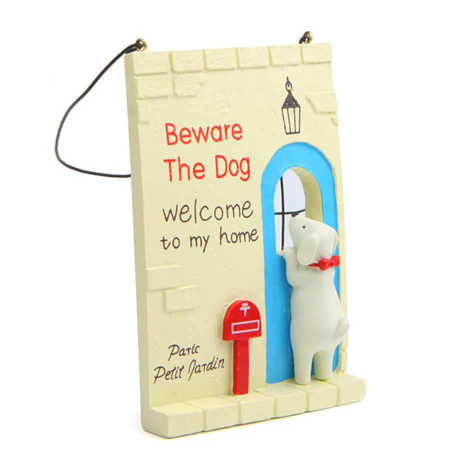 Biển treo cửa phòng hình chó bông trắng hoặc dùng trang trí tiểu cảnh, nhà búp bê