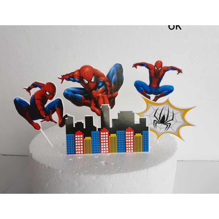 Set cắm giấy Spiderman trang trí bánh kem, hình cắm giấy người nhện
