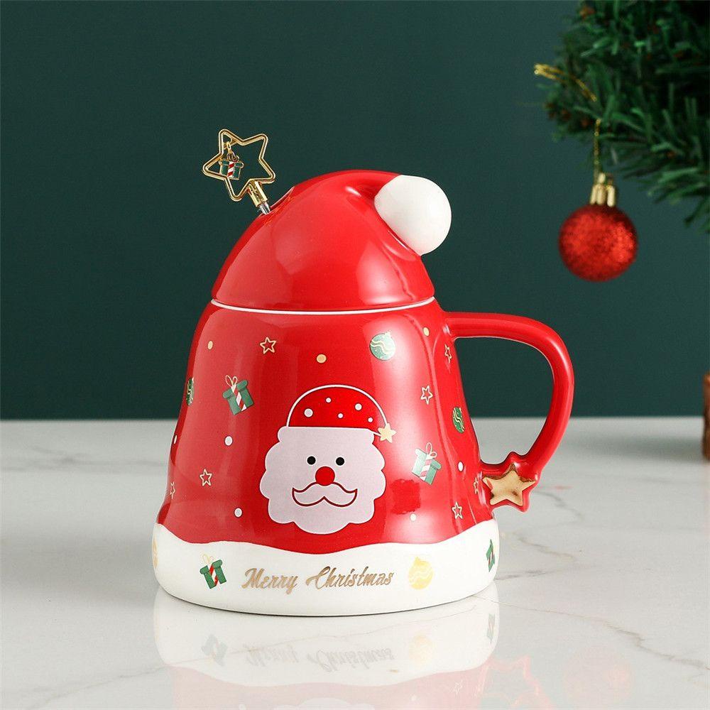 Cốc Sứ Uống Trà Cà Phê Có Nắp Đậy In Hình Ông Già Noel