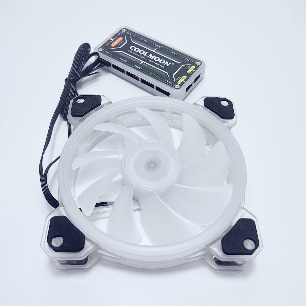 Bộ 6 Quạt Tản Nhiệt K5 12cm Fan Led RGB Đồng Bộ Màu Hub Quạt Coolmoon, Hub Sync Mainboard