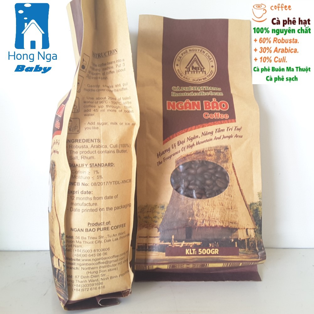 Cà phê hạt rang nguyên chất Ngân Bảo (Túi 500g) - Cà phê Buôn Ma Thuột