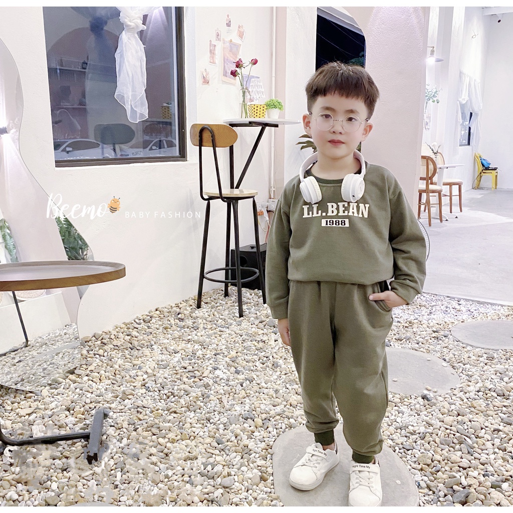 Bộ nỉ cho bé trai, bé gái BEEMO, thiết kế basic, họa tiết LL.BEAN 1988 B215