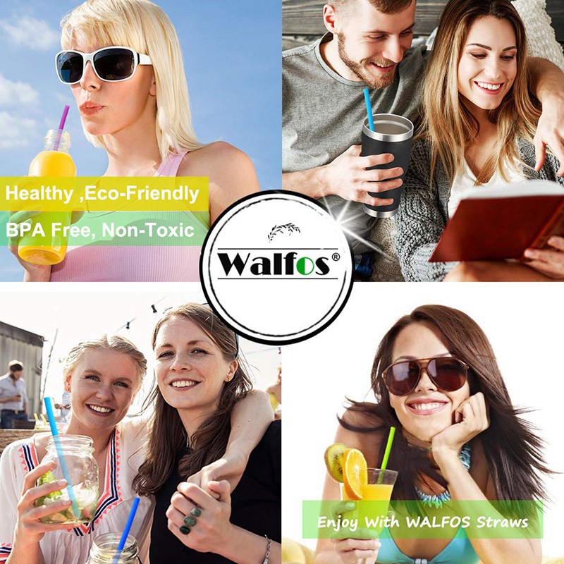 Bộ 8 Ống Hút Walfos Bằng Silicon Có Thể Tái Sử Dụng Thẳng Dài Linh Hoạt