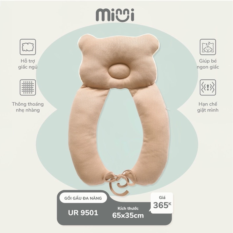 Gối liền chặn sơ sinh, gối chữ U đa năng cho bé Minni