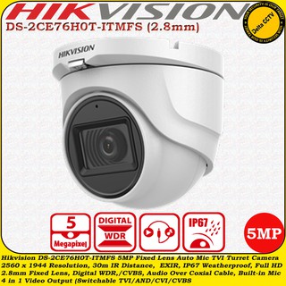 Camera tích hợp mic, vỏ kim loại Dome HD-TVI hồng ngoại 5.0 Megapixel HIKVISION DS-2CE76H0T-ITMFS -Hàng chính hãng