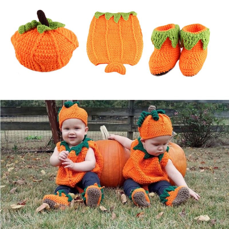 Mary☆Baby Crochet Photography Props Newborn Photo Pumpkin Costumes Infant Clothing