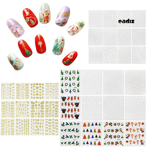 Set 12 Tấm Hình Dán 3D Chủ Đề Giáng Sinh Dùng Để Trang Trí Móng Nghệ Thuật DIY