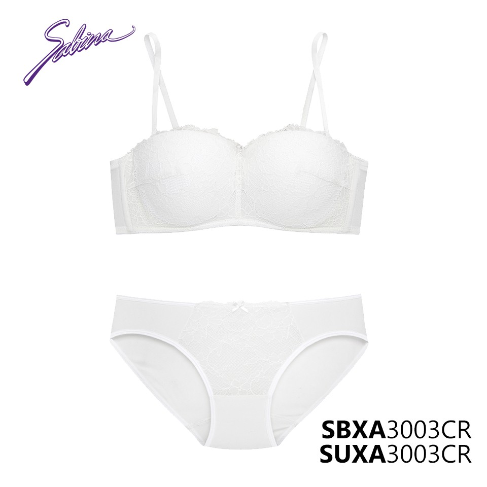 Combo Áo Lót Cúp Ngang Mút Dày Nâng Ngực Phối Ren Và Quần Đồng Bộ Màu Trắng Doomm Doomm By Sabina SBXA3003CR+SUXA3003CR