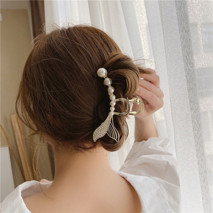 Kẹp Tóc Kim Loại Đính Đá Ngọc Trai Thời Trang Hàn Quốc