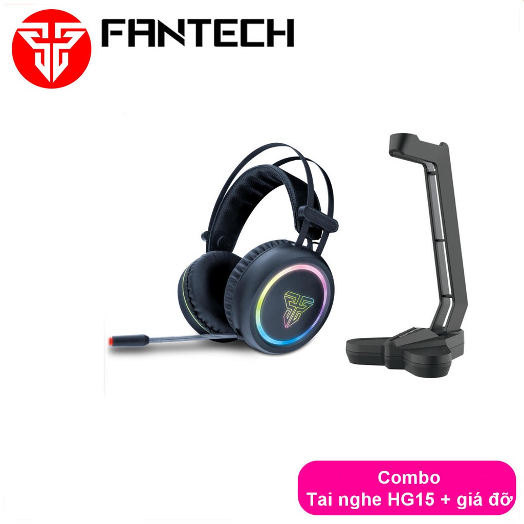 Combo FANTECH RGB Audio Tai Nghe 7.1 HG15 + Giá Đỡ AC3001 Đen / Đỏ / Ghi xám - CBO HG15 AC3001