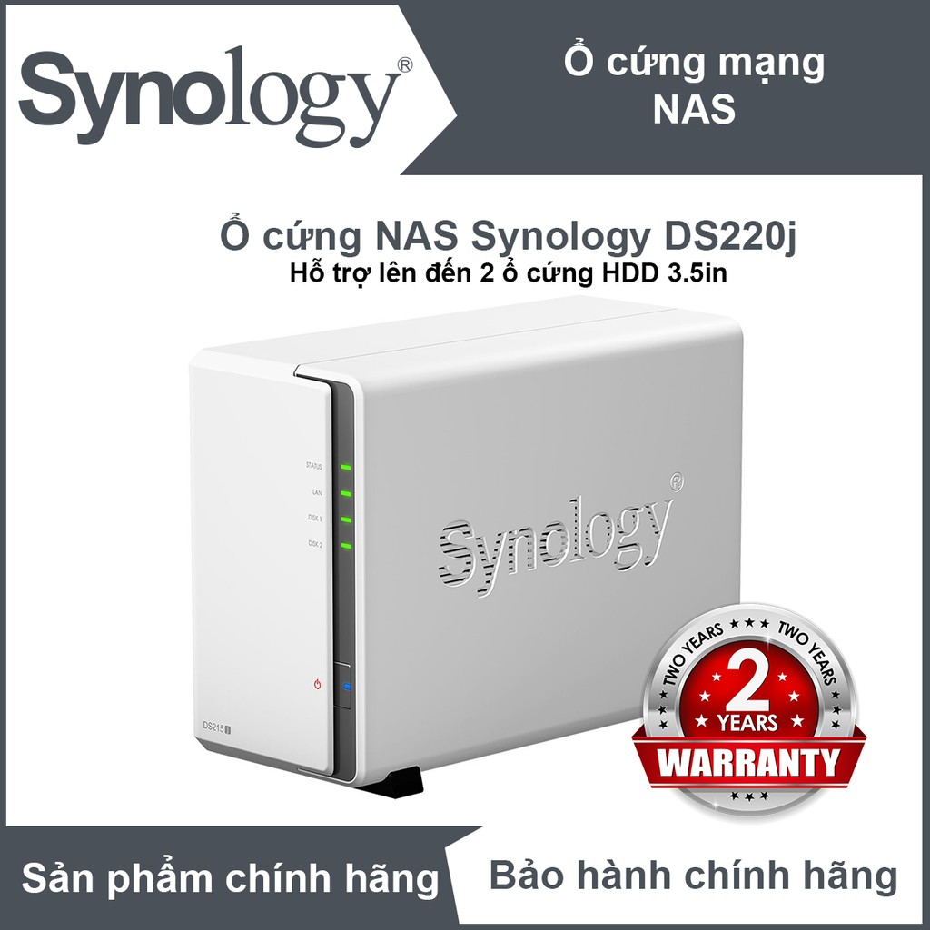 Thiết bị lưu trữ Nas Synology DS220j - Hàng chính hãng