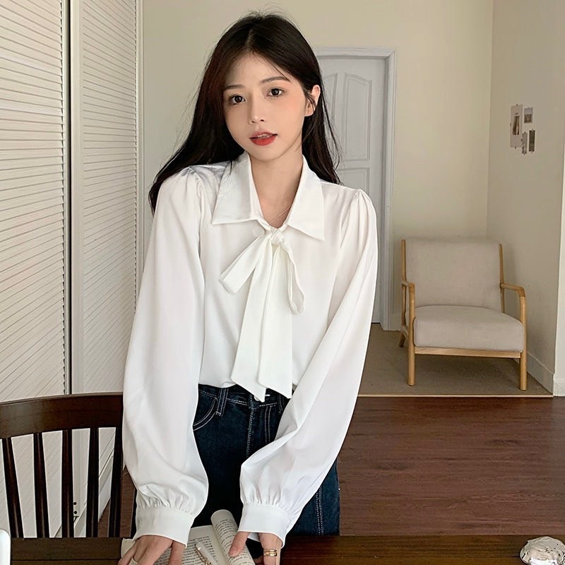 ÁO SƠ MI TRẮNG TAY BỒNG KÈM NƠ BẢN TO MAY LIỀN [Ảnh Thật+Video] | BigBuy360 - bigbuy360.vn