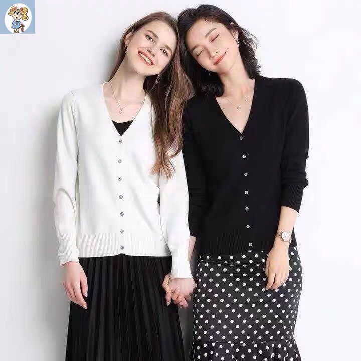 Áo khoác len cardigan xẻ cổ chữ V màu trơn phong cách thời trang 2019 Xiaozhainv vn K5F9