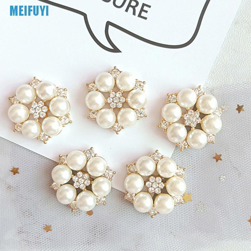 Set 10 nút áo hình bông hoa đính đá và ngọc trai nhân tạo trang trí đám cưới đa năng DIY