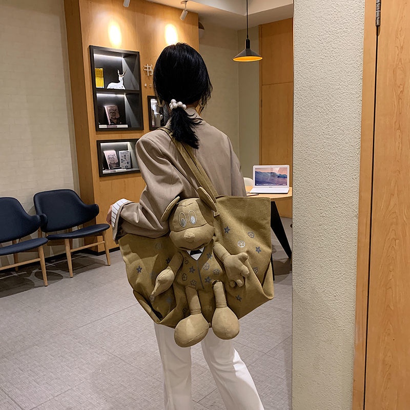 Túi Tote Đeo Vai Vải Canvas Sức Chứa Lớn Hình Búp Bê Mickey Chất Lượng Cao Dễ Phối Đồ Cho Nữ Sinh