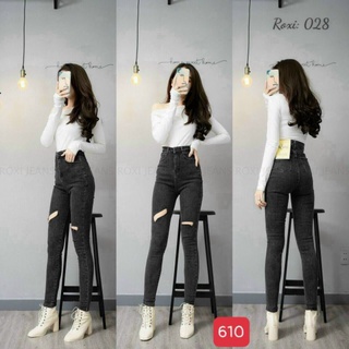 Quần jeans dài rách gối nữ, co dãn, ms20