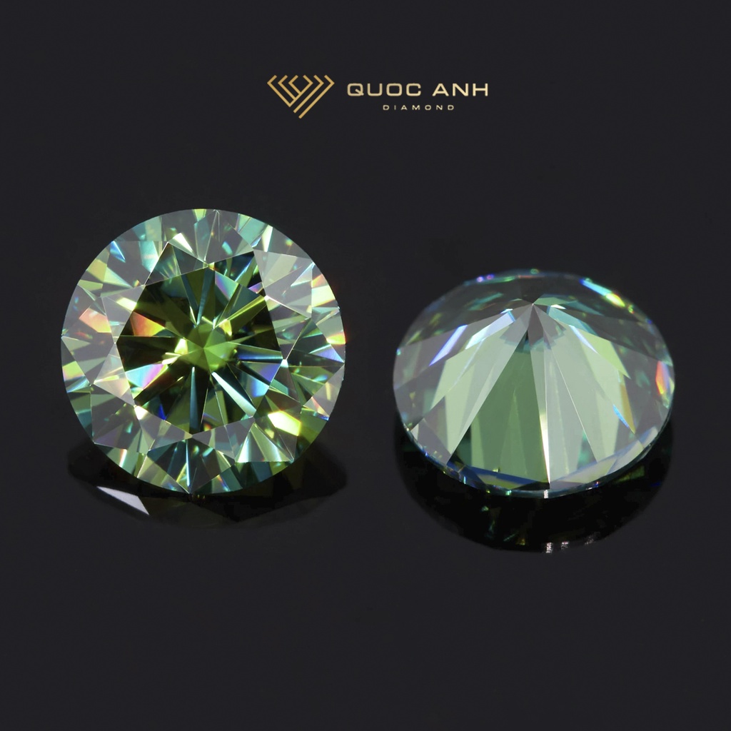 Kim cương nhân tạo Mỹ Moissanite xanh lá đậm, đầy đủ kiểm định