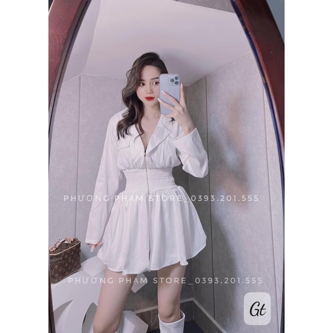 [Aimee Clothing] Váy sơ mi dáng xòe kèm khóa hàng loại 1 - Váy xòe cổ vest chất kiệu bóng satin mềm mịn | BigBuy360 - bigbuy360.vn