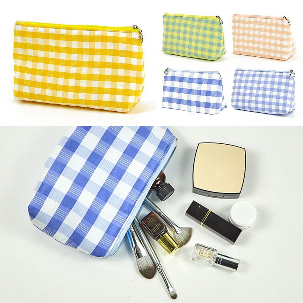 EBINLANDS Túi Đựng Mỹ Phẩm Bằng Vải Cỡ Lớn Họa Tiết Sọc Caro Thiết Kế Mới Tiện Lợi Dễ Sử