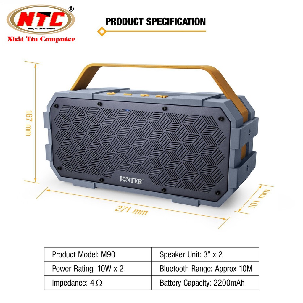 Loa bluetooth cao cấp Jonter M90 Âm bass cực khủng (pin 2200mAh sử dụng trong 8h, công suất 20W) (Đen)