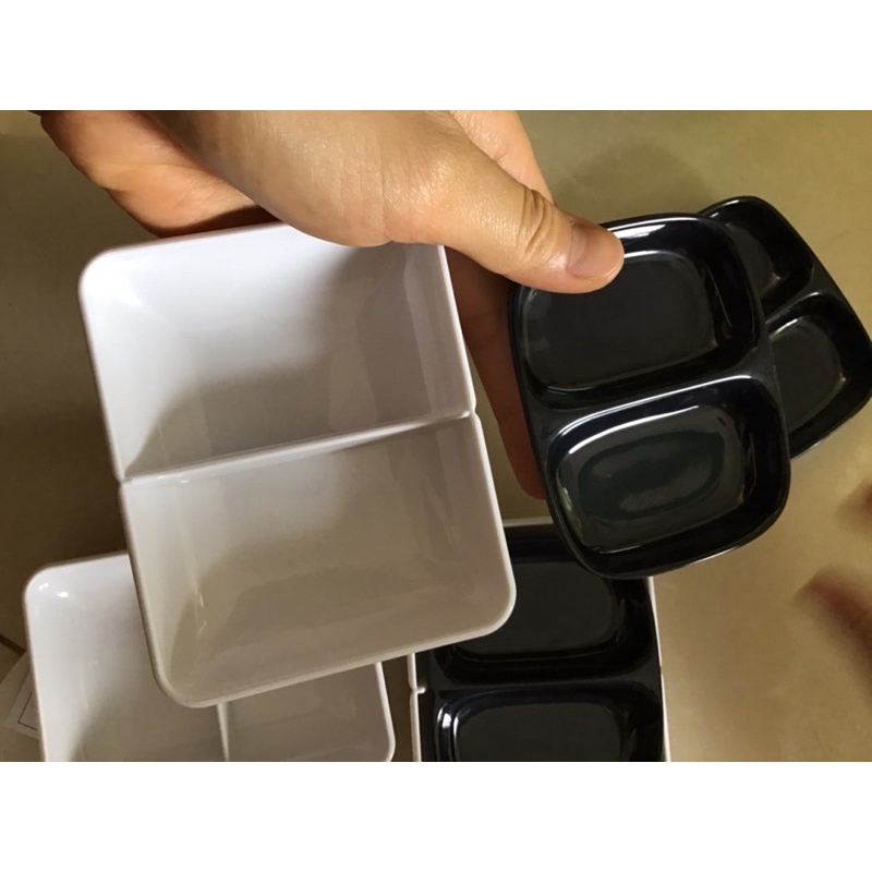 Đĩa chấm 2 ngăn, đĩa đựng gia vị loại dày nhựa tốt