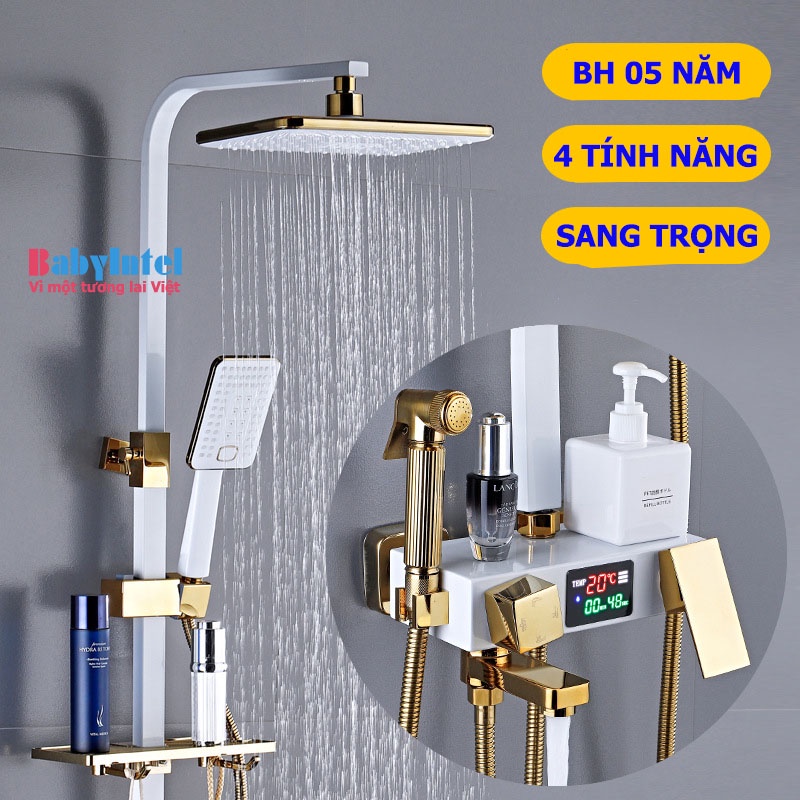 Bộ sen vòi tắm đứng, Sen cây tắm đứng Hiển thị LED nhiệt độ - Máu Trắng Ống HCN