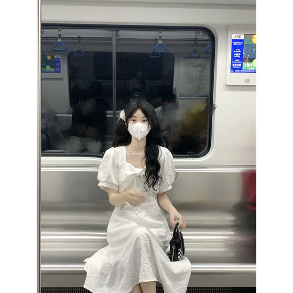 Đầm Trắng Thắt Nơ Eo Phong Cách Hàn Quốc Ngọt Ngào Thời Trang Mùa Hè Hàng Mới Dành Cho