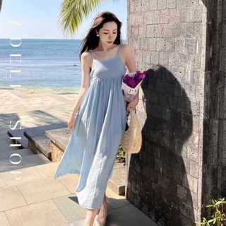 Sẵn - B'leu | Đầm Nữ 2 Dây Đi Biển Dáng Suông Dài Màu Xanh Bạc Hà Lấp Lánh Tiểu Thư Nhẹ Nhàng, Đầm Ulzzang Hàn Quốc
