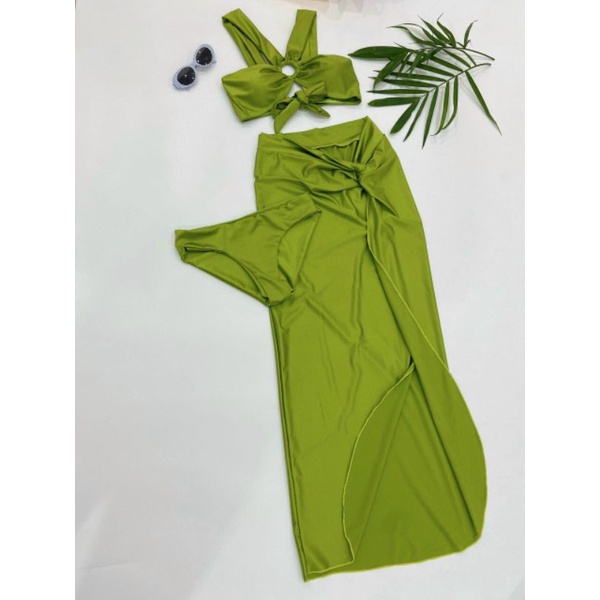 Set bikini nữ bộ bơi nữ set 3 món xanh bơ hoặc xanh rêu siêu sang chảnh EVA S3MXB