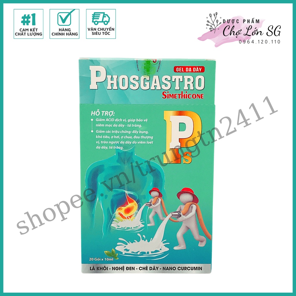 Gel dạ dày PHOSGASTRO giảm triệu chứng đầy bụng, ợ hơi, bảo vệ niêm mạc dạ dày - Hộp 20 gói