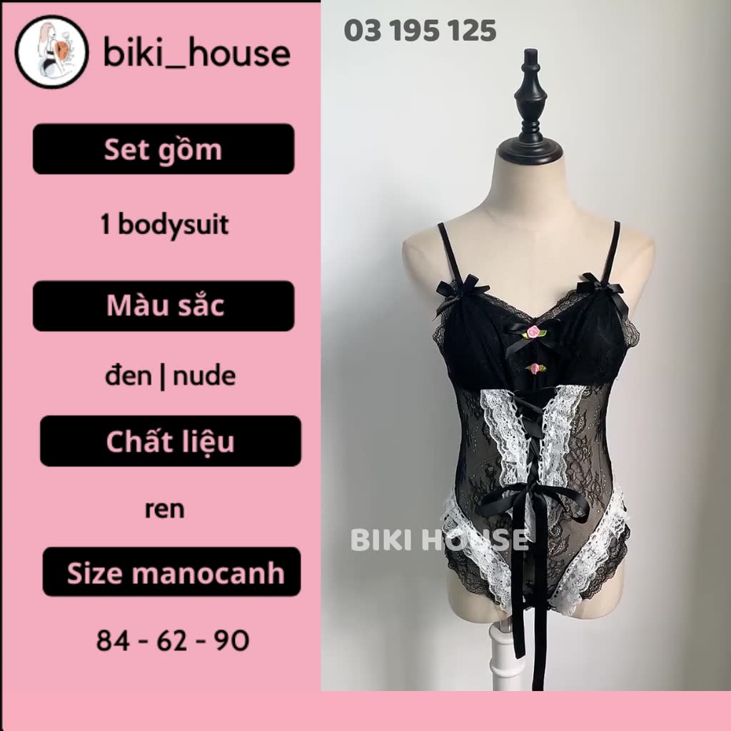 Áo bodysuit ren phối hoa cao cấp sexy đồ lót liền thân xẻ ngực đen nude gợi cảm cá tính BIKI HOUSE N910 - TPHCM | BigBuy360 - bigbuy360.vn