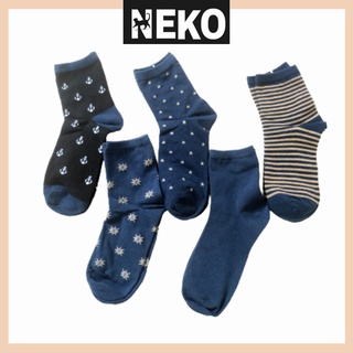 Vớ cao cổ nam xanh dương đậm, tất công sở nam navy nhiều hình NEKO