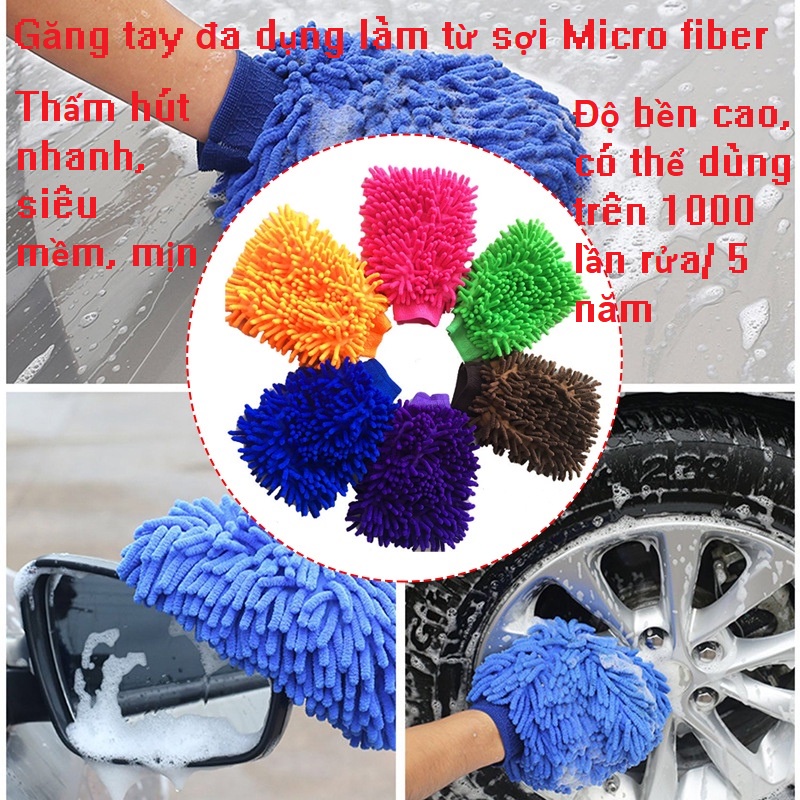 Găng Tay Rửa Xe Máy, Xe Hơi, làm từ sợi Micro fiber không để lại sợi vải trên thân xe, Siêu Rẻ, Siêu Bền