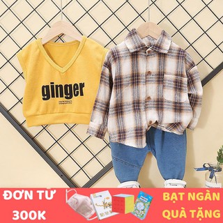 Quần áo trẻ em ⚡️𝗙𝗥𝗘𝗘𝗦𝗛𝗜𝗣⚡️Bộ quần áo Ginger màu vàng Smartkids TE2041 kết hợp  áo sơ mi kẻ caro với áo gile