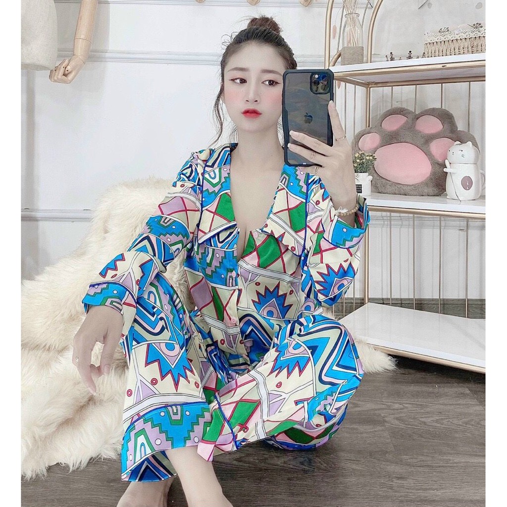 Bộ quần áo ngủ Pijama siêu xinh chất liệu lụa mềm mịn kiểu dáng dài tay sang trọng mẫu mới nhất cho các nàng