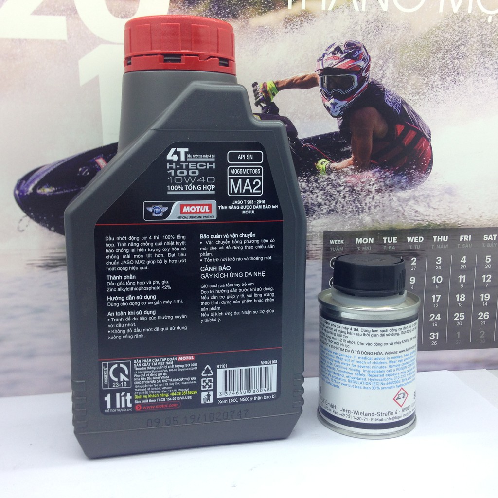 Nhớt Motul H-Tech 100 4T 10W40 và súc động cơ Liqui Moly 80ml