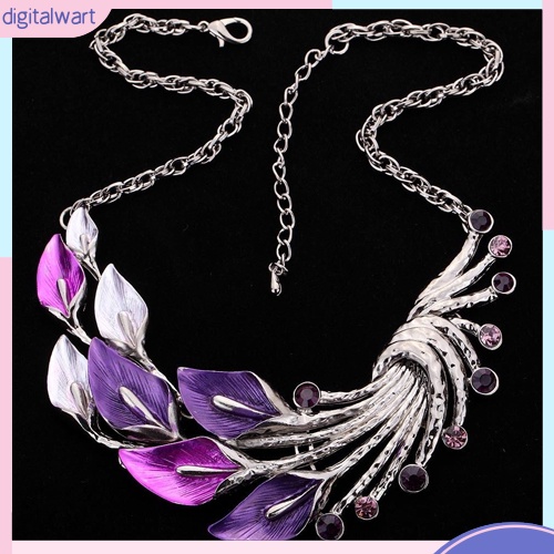 Bộ dây chuyền và khuyên tai hình lông công đính kim cương giả phong cách cổ điển