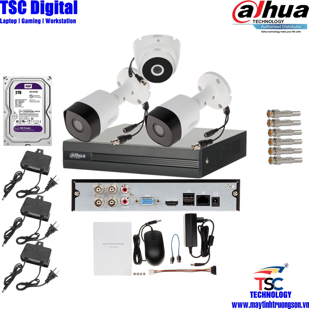 Combo Camera TSCD42T1D DAHUA 3 Mắt Cam 2M Chính Hãng | Kèm Ổ Cứng Lưu Trữ 2Tb/ 2000Gb