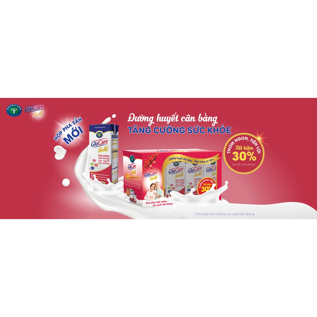Combo 8 hộp sữa pha sẵn Nutricare GLUCARE GOLD - giải pháp dinh dưỡng cho người tiểu đường (180ml x 8 hộp)