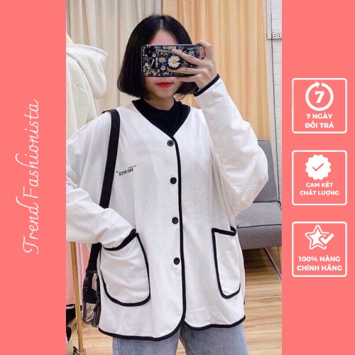Áo khoác nỉ, áo hoodie nữ from rộng hai túi có nút nam nữ mix đều ngầu chất nỉ bông dày mịn giữ ấm tốt