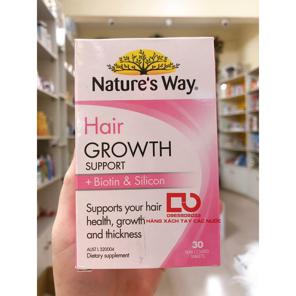 Viên uống hỗ trợ mọc tóc dày & khỏe Nature's Way Hair Growth Support + Biotin & Silicon 30 Tablets